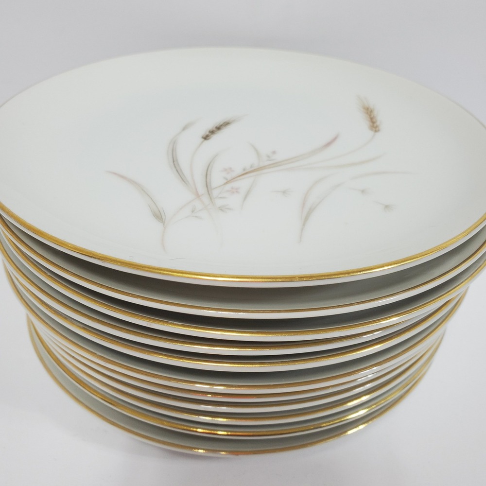 Yamato Salad Plates Set of 11  White Gold Trim Tango Wheat Japan
